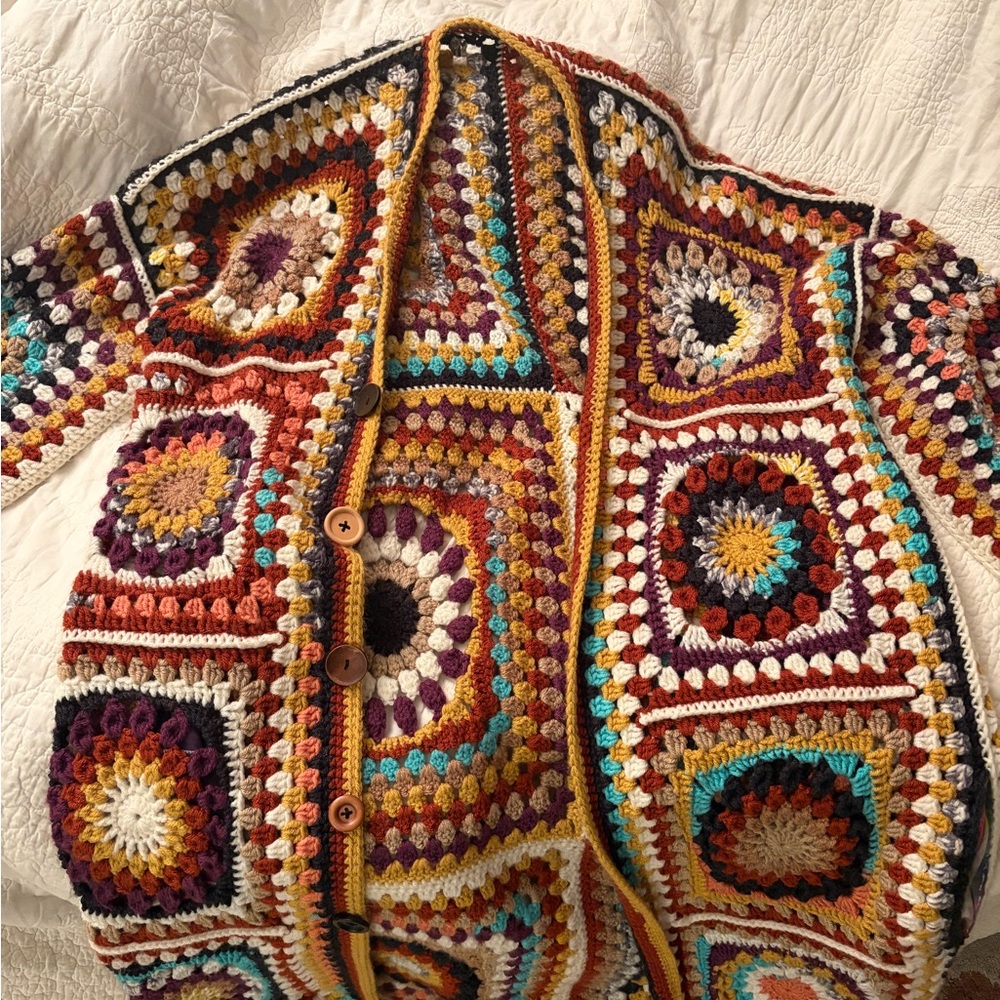 Colorful Patchwork Crochet Cardigan Sweater XL/XXL